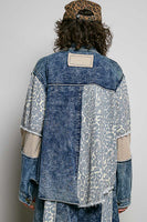 POL French Terry Patchwork Jacket in Indigo