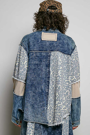 POL French Terry Patchwork Jacket in Indigo