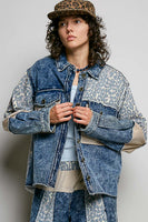 POL French Terry Patchwork Jacket in Indigo