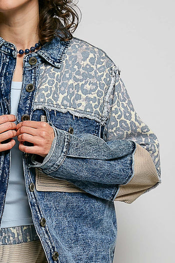 POL French Terry Patchwork Jacket in Indigo