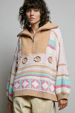 Load image into Gallery viewer, POL High Collar Half Zip Mixed Print Sweater in Blush Multi
