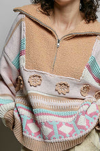 Load image into Gallery viewer, POL High Collar Half Zip Mixed Print Sweater in Blush Multi

