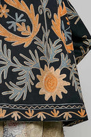 POL Lightweight Open Front Embroidered Jacket in Black Multi