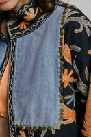 POL Lightweight Open Front Embroidered Jacket in Black Multi