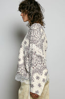 POL Mixed Pattern Knit Sweater with Lace Details in Cream/Choco Multi