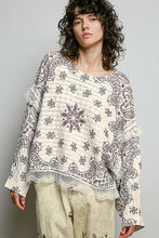 Load image into Gallery viewer, POL Mixed Pattern Knit Sweater with Lace Details in Cream/Choco Multi

