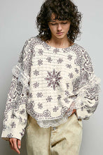 Load image into Gallery viewer, POL Mixed Pattern Knit Sweater with Lace Details in Cream/Choco Multi
