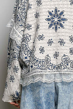 Load image into Gallery viewer, POL Mixed Pattern Knit Sweater with Lace Details in Cream/Blue Multi
