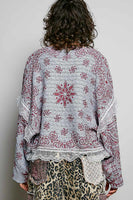 POL Mixed Pattern Knit Sweater with Lace Details in Grey/Pink Multi