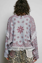 Load image into Gallery viewer, POL Mixed Pattern Knit Sweater with Lace Details in Grey/Pink Multi
