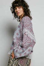 Load image into Gallery viewer, POL Mixed Pattern Knit Sweater with Lace Details in Grey/Pink Multi
