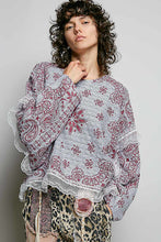 Load image into Gallery viewer, POL Mixed Pattern Knit Sweater with Lace Details in Grey/Pink Multi
