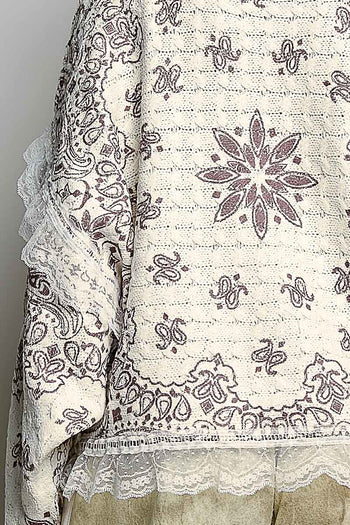 POL Mixed Pattern Knit Sweater with Lace Details in Cream/Choco Multi