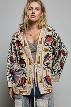 Load image into Gallery viewer, POL Embroidered Tie-Front Kimono Cardigan in Cream
