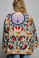 POL Embroidered Tie-Front Kimono Cardigan in Cream