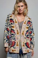 Load image into Gallery viewer, POL Embroidered Tie-Front Kimono Cardigan in Cream
