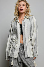 Load image into Gallery viewer, POL Textured Stripe Drawstring Shirt in Natural/Black
