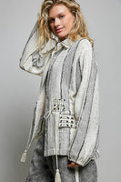 POL Textured Stripe Drawstring Shirt in Natural/Black