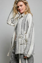 Load image into Gallery viewer, POL Textured Stripe Drawstring Shirt in Natural/Black
