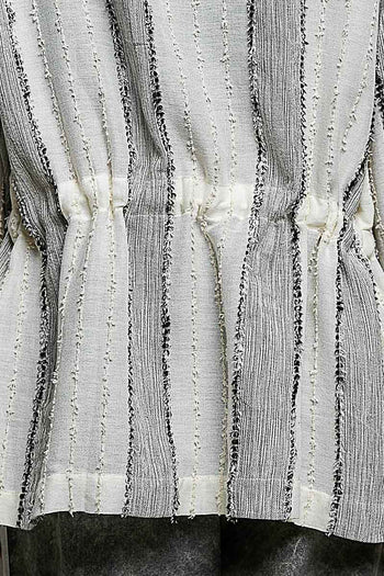 POL Textured Stripe Drawstring Shirt in Natural/Black