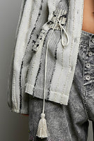 POL Textured Stripe Drawstring Shirt in Natural/Black