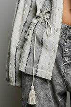 Load image into Gallery viewer, POL Textured Stripe Drawstring Shirt in Natural/Black
