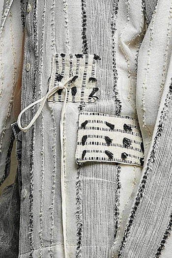 POL Textured Stripe Drawstring Shirt in Natural/Black