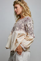 POL Vintage Washed Top with Embroidery Detail in Blush