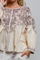 POL Vintage Washed Top with Embroidery Detail in Blush