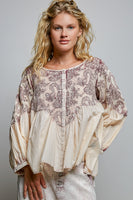 POL Vintage Washed Top with Embroidery Detail in Blush