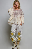 POL Vintage Washed Top with Embroidery Detail in Blush