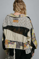 POL CROPPED Mixed Print and Crochet Top in Black Yellow Multi