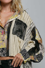 Load image into Gallery viewer, POL CROPPED Mixed Print and Crochet Top in Black Yellow Multi
