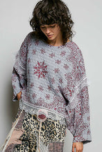 Load image into Gallery viewer, POL Mixed Pattern Knit Sweater with Lace Details in Grey/Pink Multi
