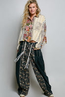 POL CROPPED Mixed Print and Crochet Top in Natural Pink Multi