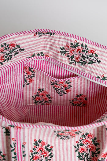 POL Quilted Jumbo Woven Tote in Pink Stripe