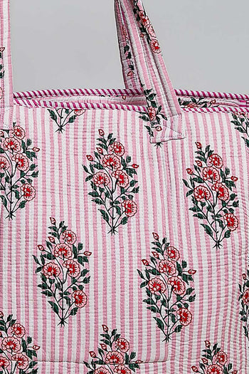 POL Quilted Jumbo Woven Tote in Pink Stripe
