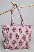 POL Quilted Jumbo Woven Tote in Pink Stripe