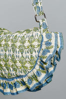 POL Ruffle Trim Quilted Cotton Crossbody Bag in Green Multi