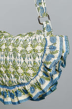 Load image into Gallery viewer, POL Ruffle Trim Quilted Cotton Crossbody Bag in Green Multi
