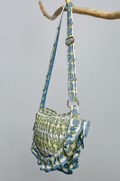 POL Ruffle Trim Quilted Cotton Crossbody Bag in Green Multi
