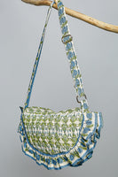 POL Ruffle Trim Quilted Cotton Crossbody Bag in Green Multi