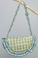 POL Ruffle Trim Quilted Cotton Crossbody Bag in Green Multi