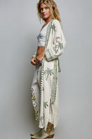 POL Palm Tree Print Maxi Cardigan in Natural