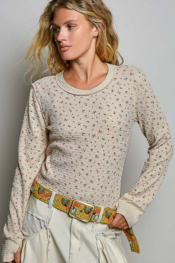 POL Ribbed Knit Long Sleeve Top in Latte