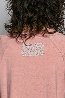 POL SEMI CROPPED Jersey Knit Top with Contrasting Floral Print Details in Soft Pink