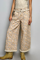 POL Floral Wide-Leg Pants With Lace Trim in Honey Floral