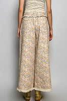 POL Floral Wide-Leg Pants With Lace Trim in Honey Floral