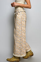 POL Floral Wide-Leg Pants With Lace Trim in Honey Floral