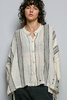 POL OVERSIZED Textured Panel Shirt in Black Multi